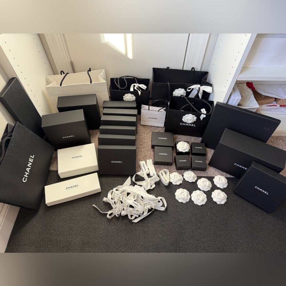 Chanel Boxes, Ribbon, Shopper Tote, Camellias & Ribbon Bundle!